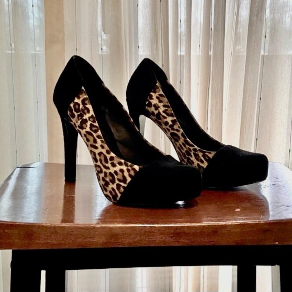 BCBG Suede Leopard Platform 5" Heels